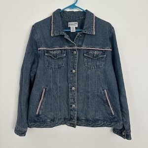 Pendleton Denim Jacket Womens 1X Blue Beaded‎ Trim Western Plus Button Front